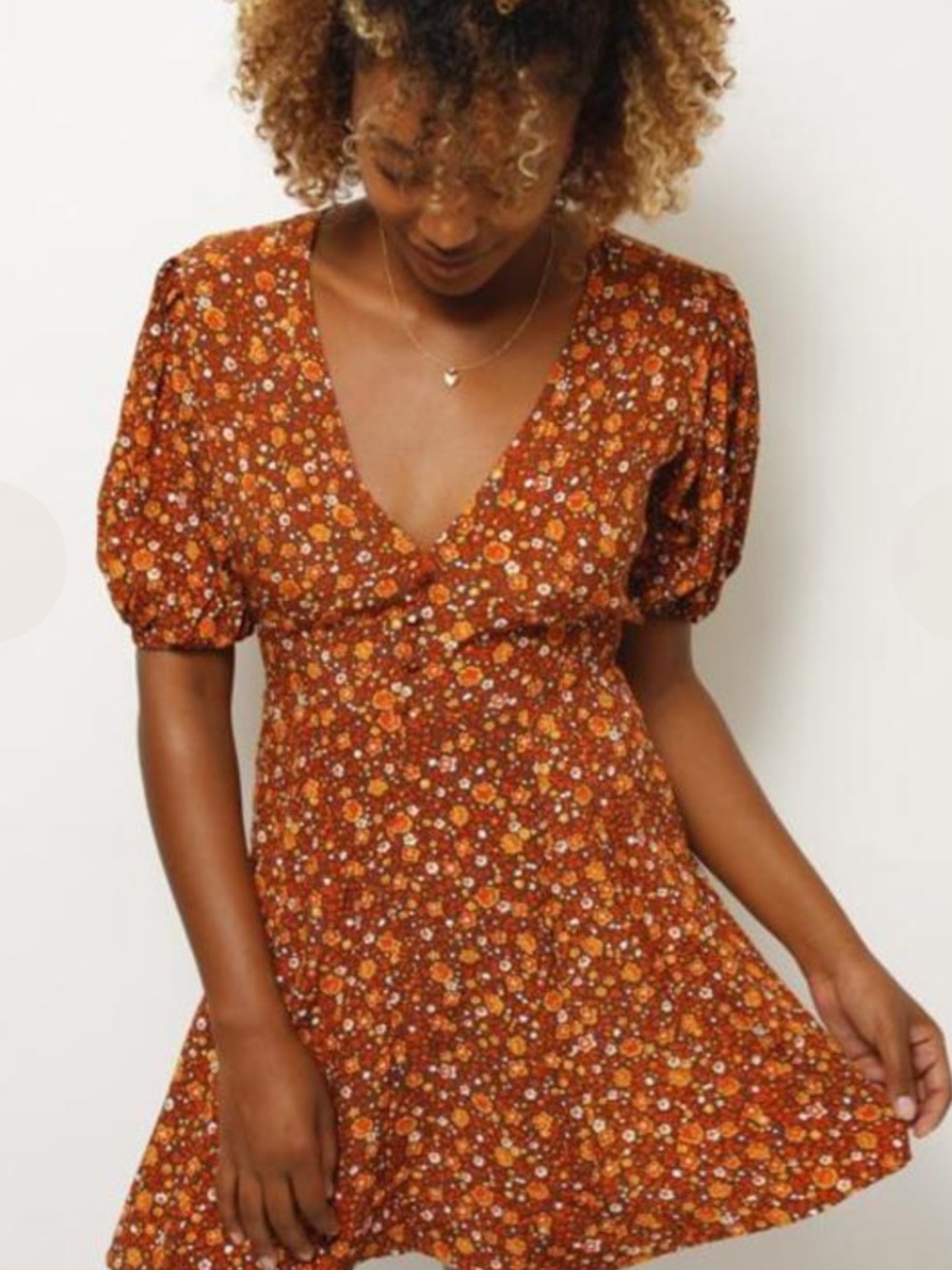 Faithfull the Brand Rust Brown Floral Mini Dress